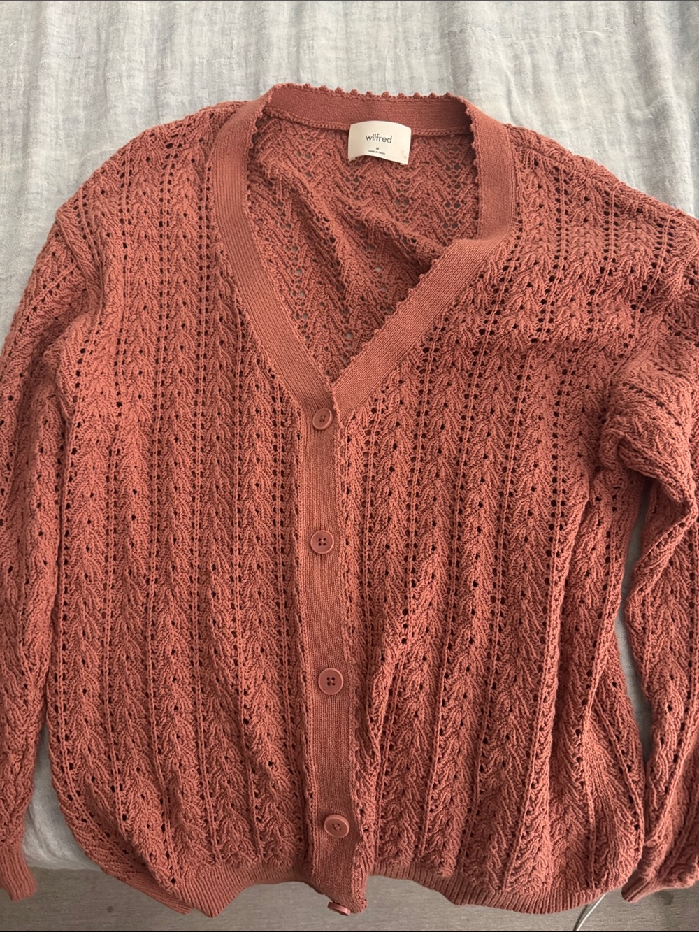 NOWT WILFRED ARITZIA Reverence Yarn Knit Cardigan V-Neck in Earthen Red Size M